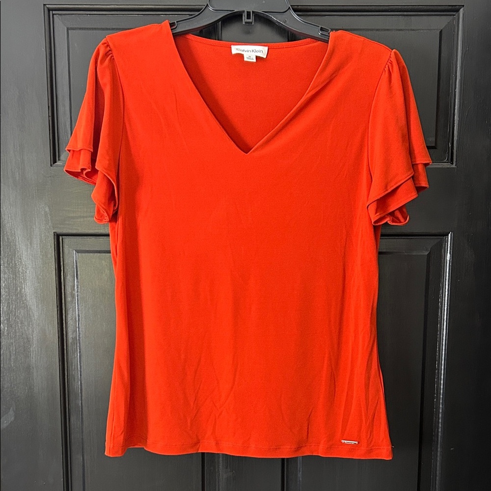 Calvin Klein V-Neck Flutter Sleeve Tee